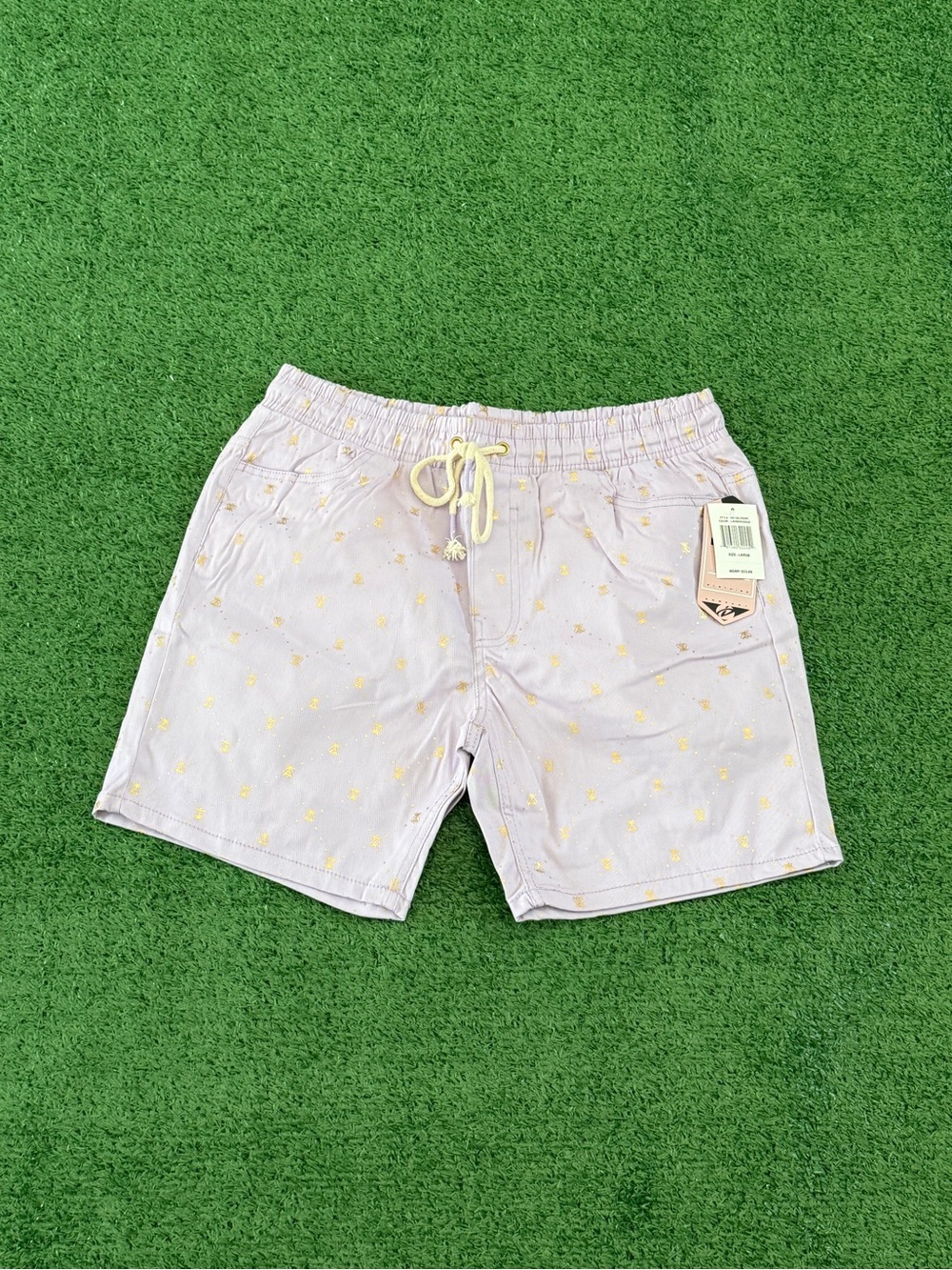 Men's Lilac Flat Front Shorts with Yellow Pineapple Accent